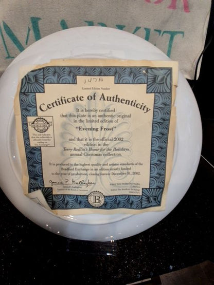 Blue w/Silver Border "Evening Frost" Terry Redlin's Home for the Holidays, 9.25"