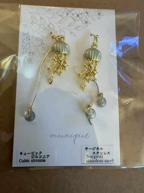 Jellyfish gold tone dangle earrings from Japan