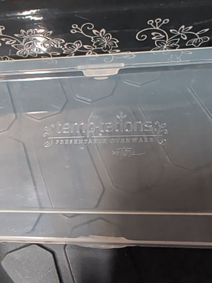 Black w/White Floral Pattern Temp-tations loaf Pan Bakeware w/Lid, 1 Qt.