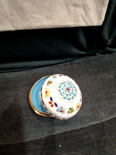 Vintage solid brass enamel trinket box