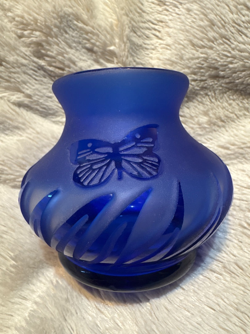 Handmade Colbalt blue vase with butterfly