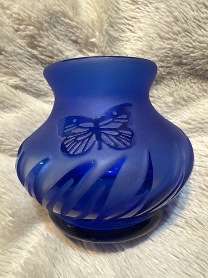 Handmade Colbalt blue vase with butterfly