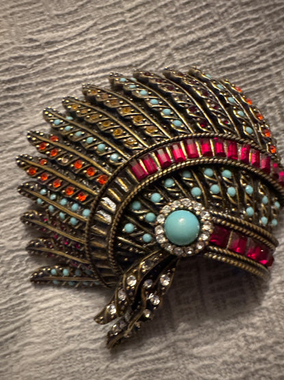 Native American Bejeweled Headdress Pin