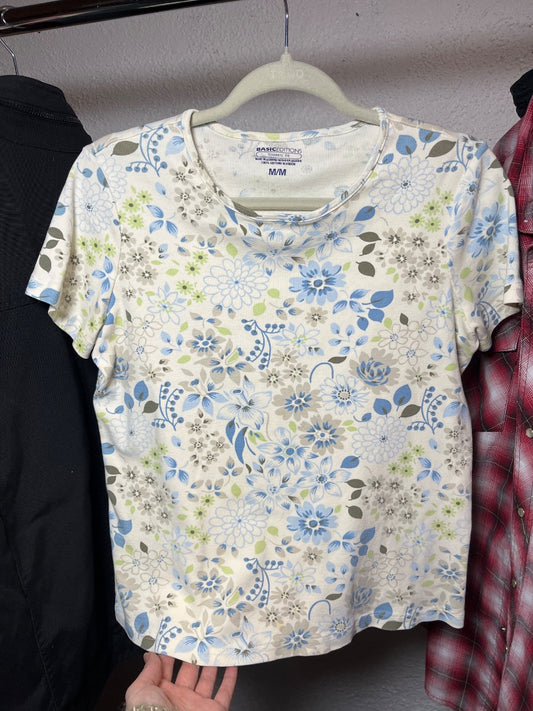 White/Blue Floral Tee, M