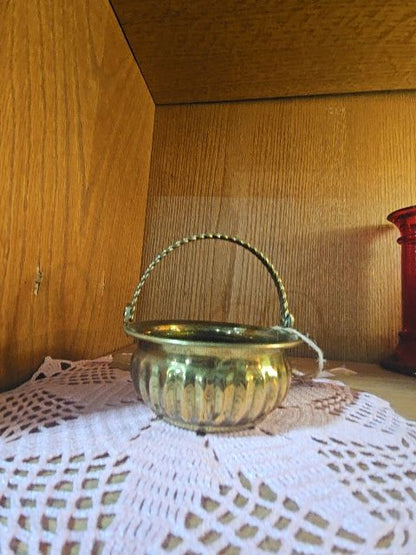 Vintage Brass  basket bowl