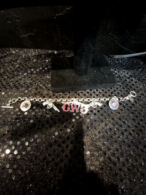 Silver w/Pink Montana Silversmiths Girls w/Guns Charm Bracelet, 8"