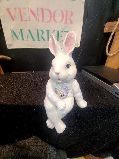 White  Porcelain Shelf Sitting Bunny, 4" × 4" × 8"