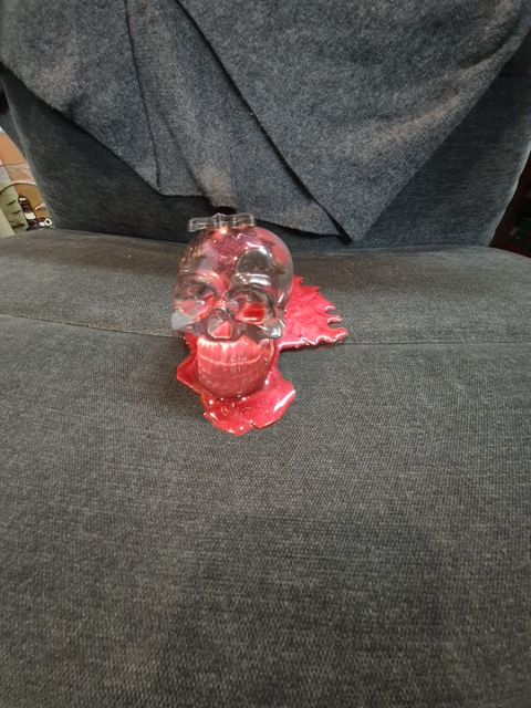 Clear Hand Made Resin Skull w/Spider & Blood, 4" × 6" × 4"