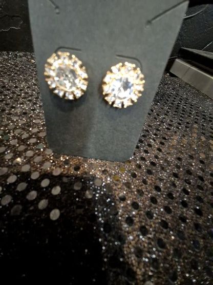 Gold tone  Round Rhinestone Earrings