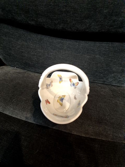 White Charmart France Porcelain Basket w/Butterflies, 6.5" × 5"