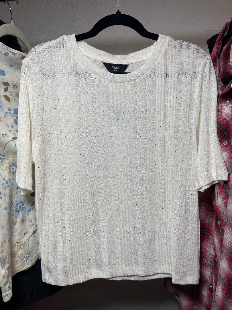 NWT White Rhinestone Tee, L/XL