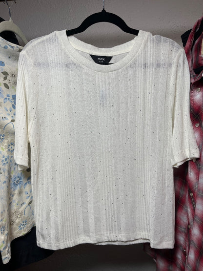 NWT White Rhinestone Tee, L/XL