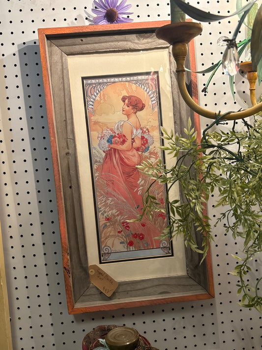 Yellow and peach Mucha Framed Mucha