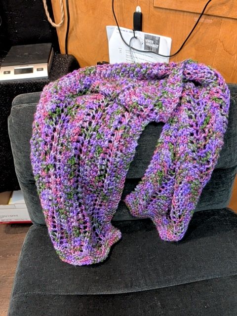 Purple & Green Handmade Knit Scarf