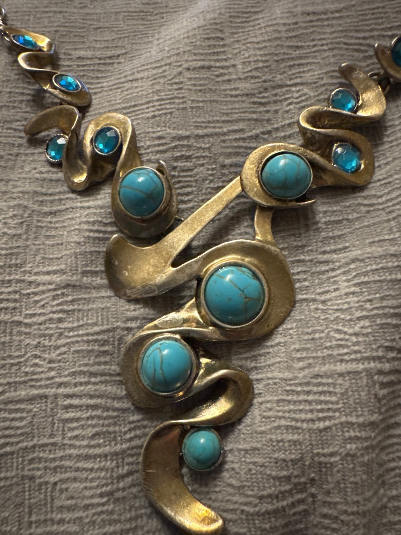 Silver-Tone  Turquoise Modern Necklace