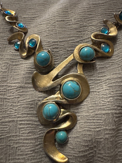 Silver-Tone  Turquoise Modern Necklace