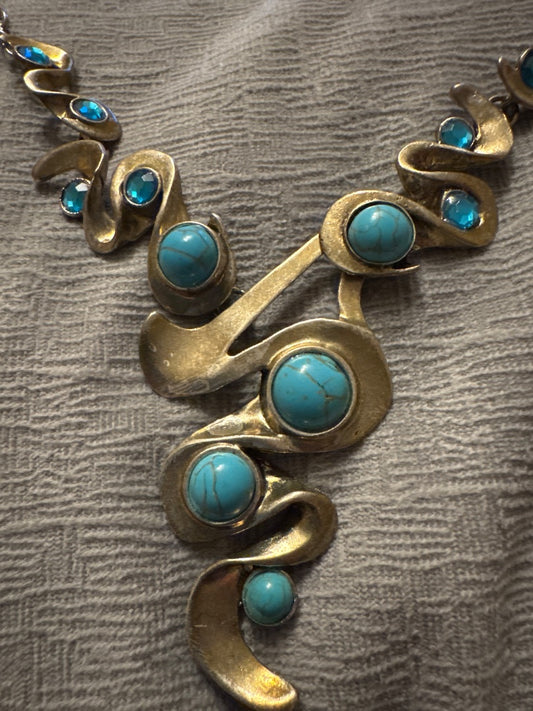 Silver-Tone  Turquoise Modern Necklace