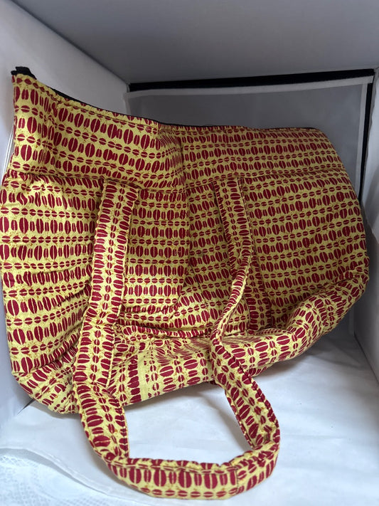 Tan and red African made Handbag, XL