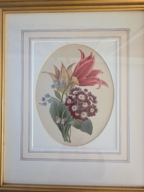 1940's Framed flower art, 17" x 14 5"