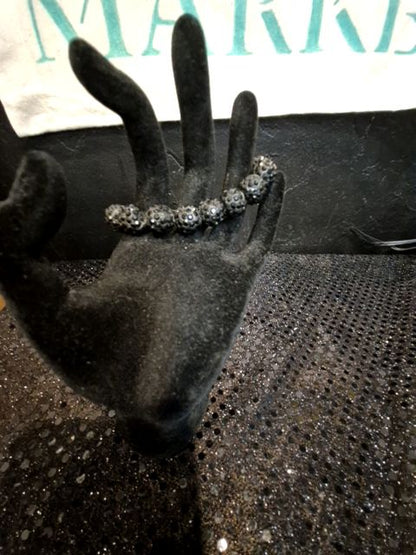 Black  Rhinestone Bead Bracelet, 8"