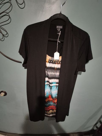 En Focus Open Cardigan w/ attached multi colored top, 16W