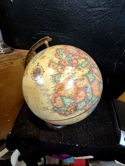 Tan Replogle Globe on Wooden and Metal Stand, 9" Diameter × 12.5" H