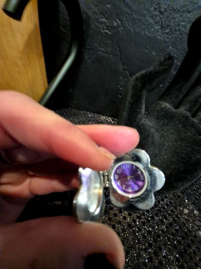 Silvertone w/Ourple Watch Face  Friends Forever Flower Watch Keychain