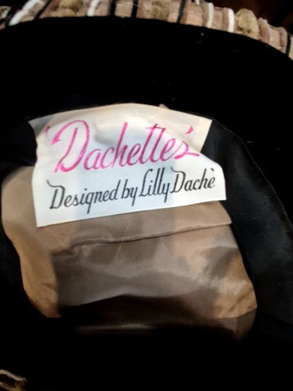 Tan w/black, white, & brown striping Designed by Lilly Dachè Vintage Dachette's Hat