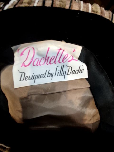 Tan w/black, white, & brown striping Designed by Lilly Dachè Vintage Dachette's Hat