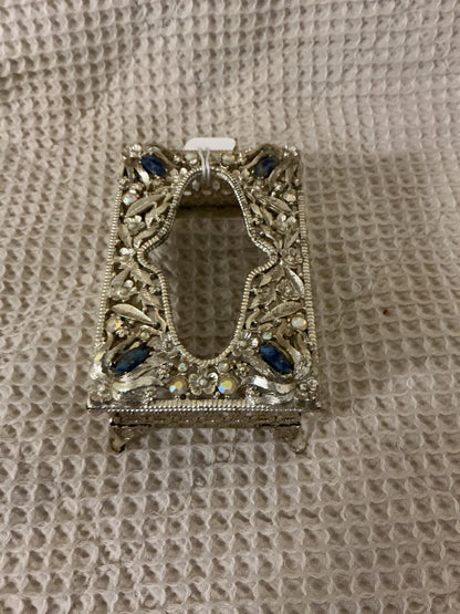Silver and Blue Sam Fink Sam Fink Jeweled Tissue Box, 4.5x3”
