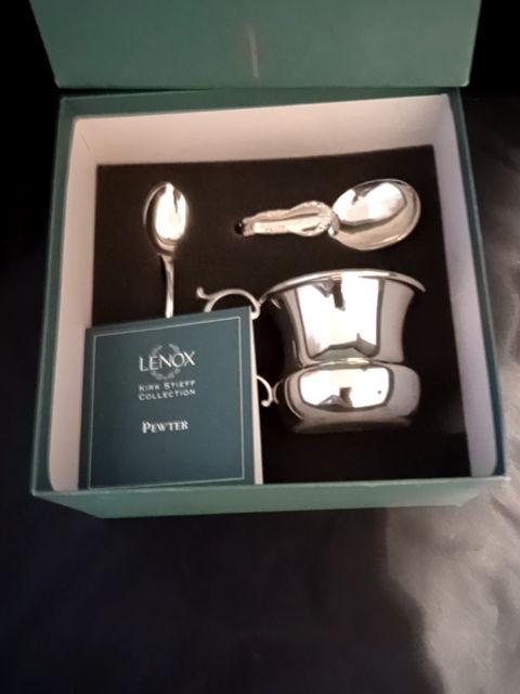 Lenox Kirk Steiff pewter 3pc baby set