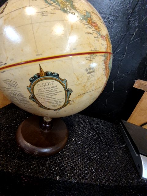 Tan Replogle Globe on Wooden and Metal Stand, 9" Diameter × 12.5" H