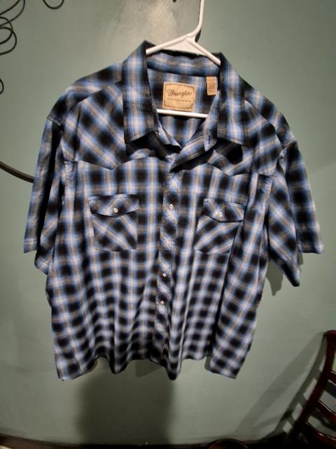 Blue Plaid Wrangler Short Sleeve Western Shirt, 3XL