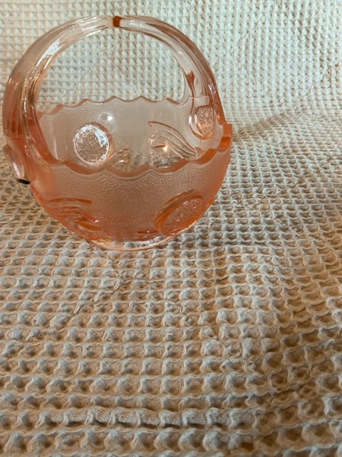 pink Imperial Imperial pink glass basket, 4.75”