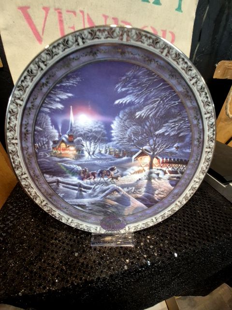 Blue w/Silver Border "Evening Frost" Terry Redlin's Home for the Holidays, 9.25"
