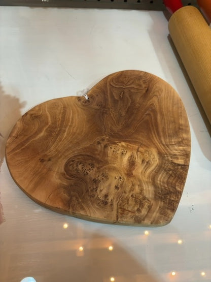 Premium olive wood heart shaped cutting board