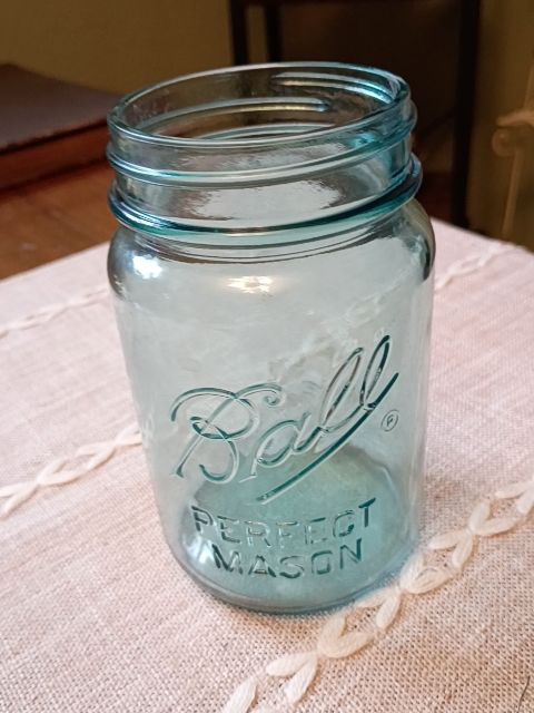 Vintage blue glass Ball mason jar