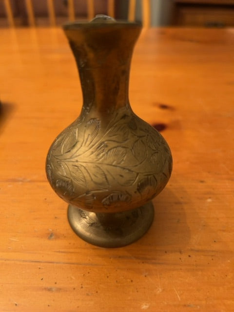 Vintage Etched Brass Pitcher, 3 3/4” T