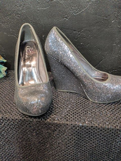 Mia Amore Silver Sparkly Wedge Heels 7 1/2