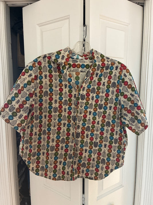 Vintage novelty print button up, L