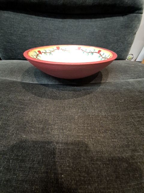 Red  Wooden Apple Bowl, 8.5" tall