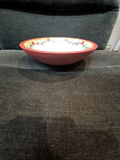 Red  Wooden Apple Bowl, 8.5" tall