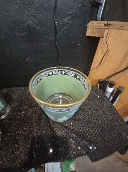 Green  Jeanette Hellenic Wedgewood Style Greek Ice Bucket, 6" x 5"