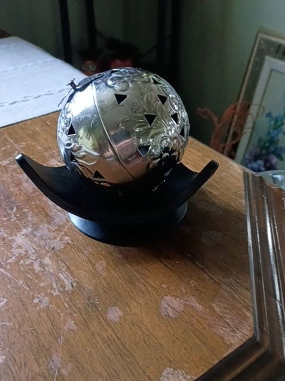 Set of 2, black metal base, silver plated orb