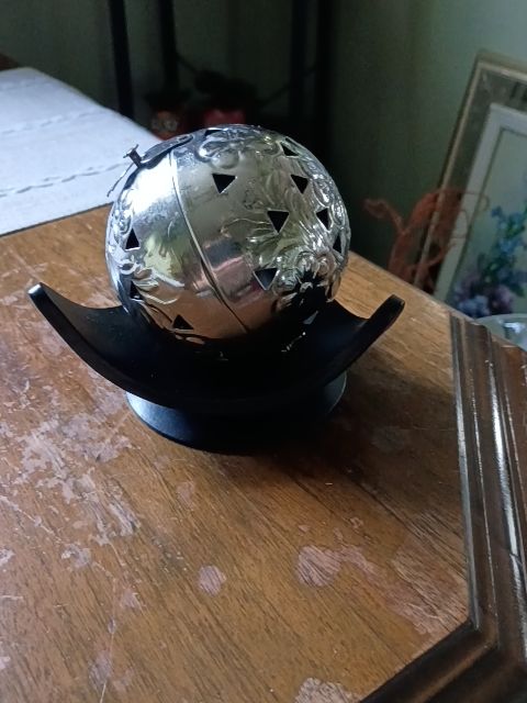 Set of 2, black metal base, silver plated orb