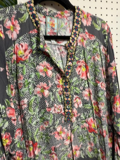 Grey with pink John Mark Silk printed blouse, Xl