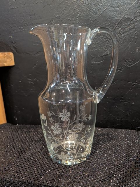 Etched Glass Floral Pitcher