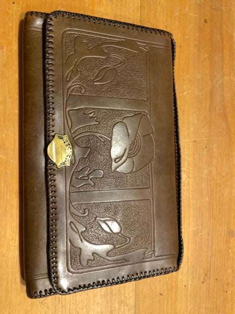 Art nouveau floral leather clutch