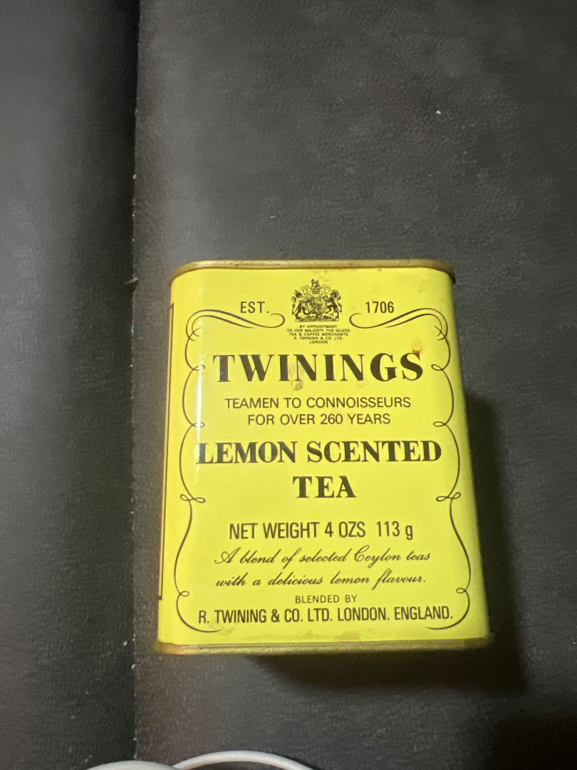 vintage 4 oz (113 g) metal tin of Twinings Lemon Scented Tea