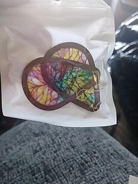 Wood with stained glass multi-colored  Glass mosaic earrings